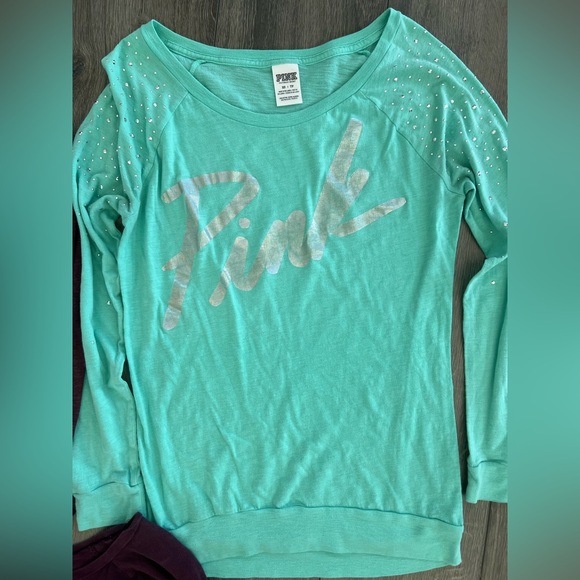 PINK Victoria's Secret Womens XS Long Sleeve Tees - Maroon, Teal, and Burgundy - Picture 4 of 4